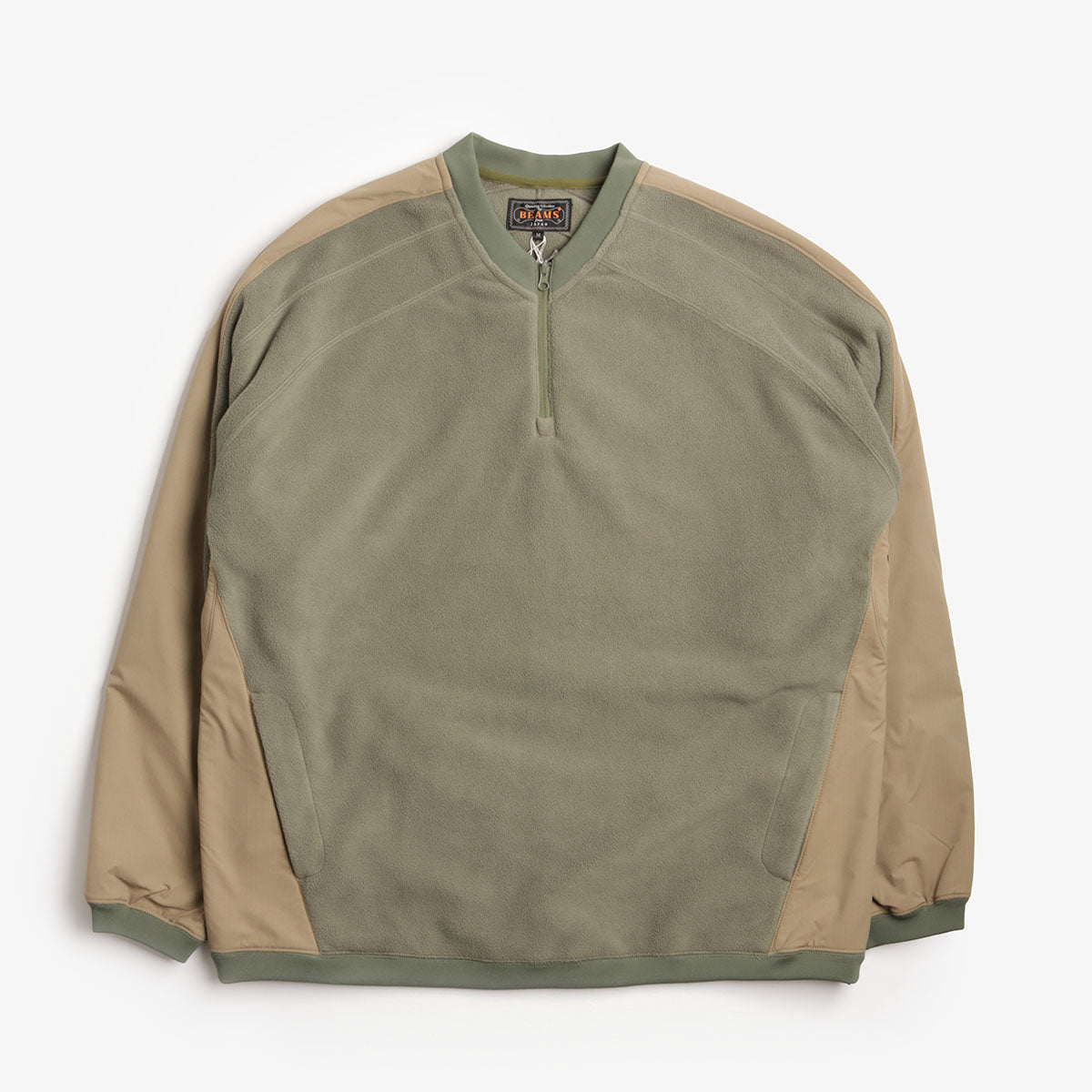 main Beams Plus Military Athletic Half Zip Fleece Sweatshirt, Olive, Detail Shot 1