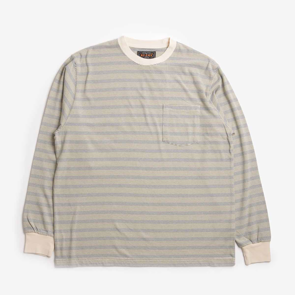 Beams Plus Pin Stripe Pocket T-Shirt, Off White, Detail Shot 1