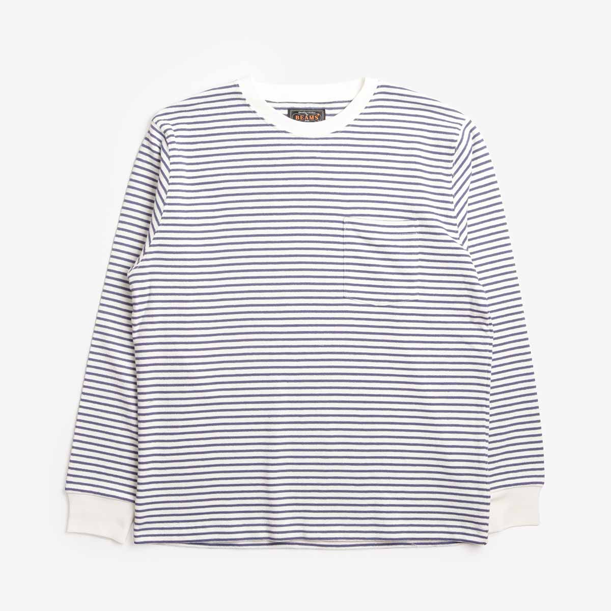 Beams Plus Pocket Inlay Stripe T-Shirt, Off White, Detail Shot 1