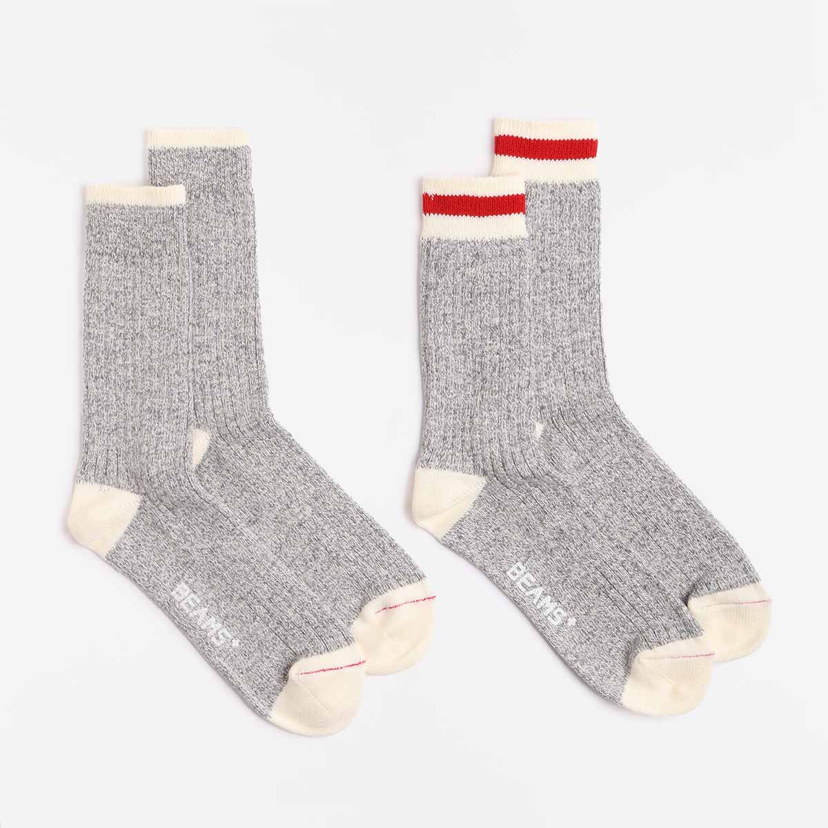 main Beams Plus Rag Socks, Grey Red, Detail Shot 1