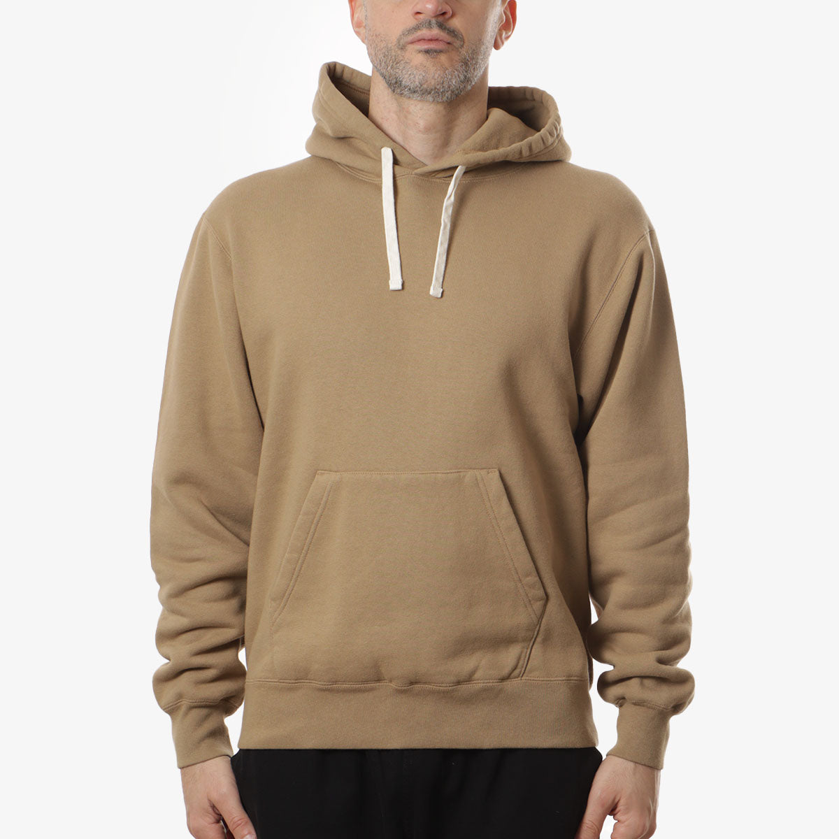 Beams Plus Raised Back Sweat Pullover Hoodie, Khaki, Detail Shot 1