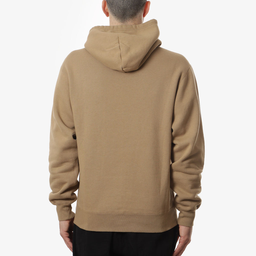 Beams Plus Raised Back Sweat Pullover Hoodie, Khaki, Detail Shot 3