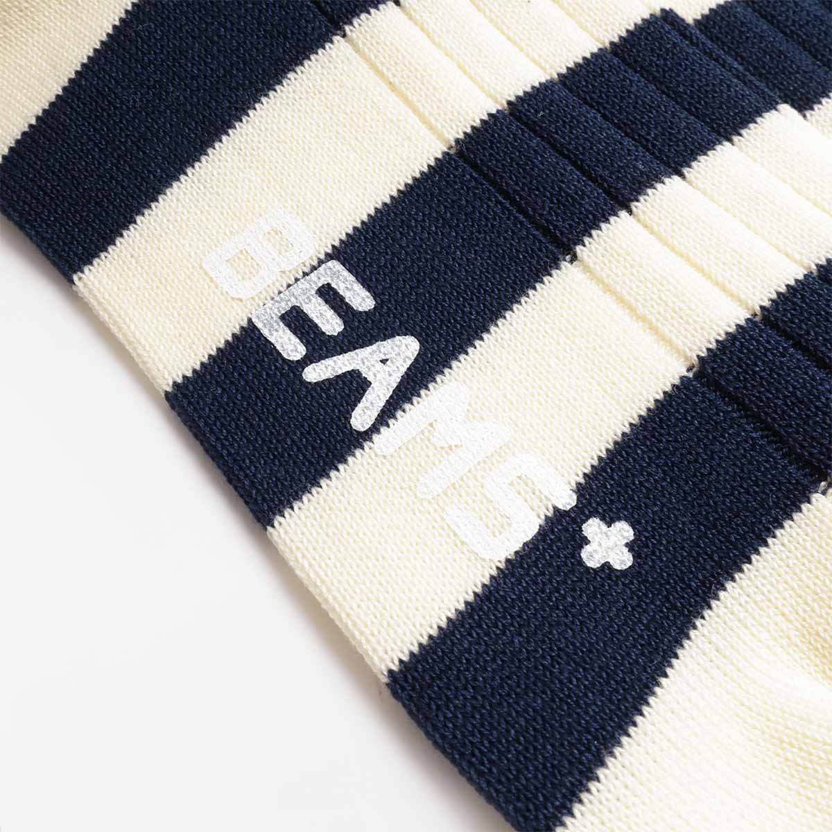 Beams Plus Rib Border Socks, White Navy, Detail Shot 3