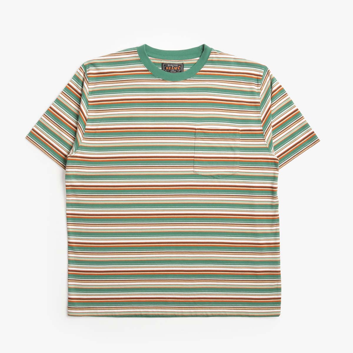 Beams Plus Multi Stripe Pocket T-Shirt, Green, Detail Shot 1