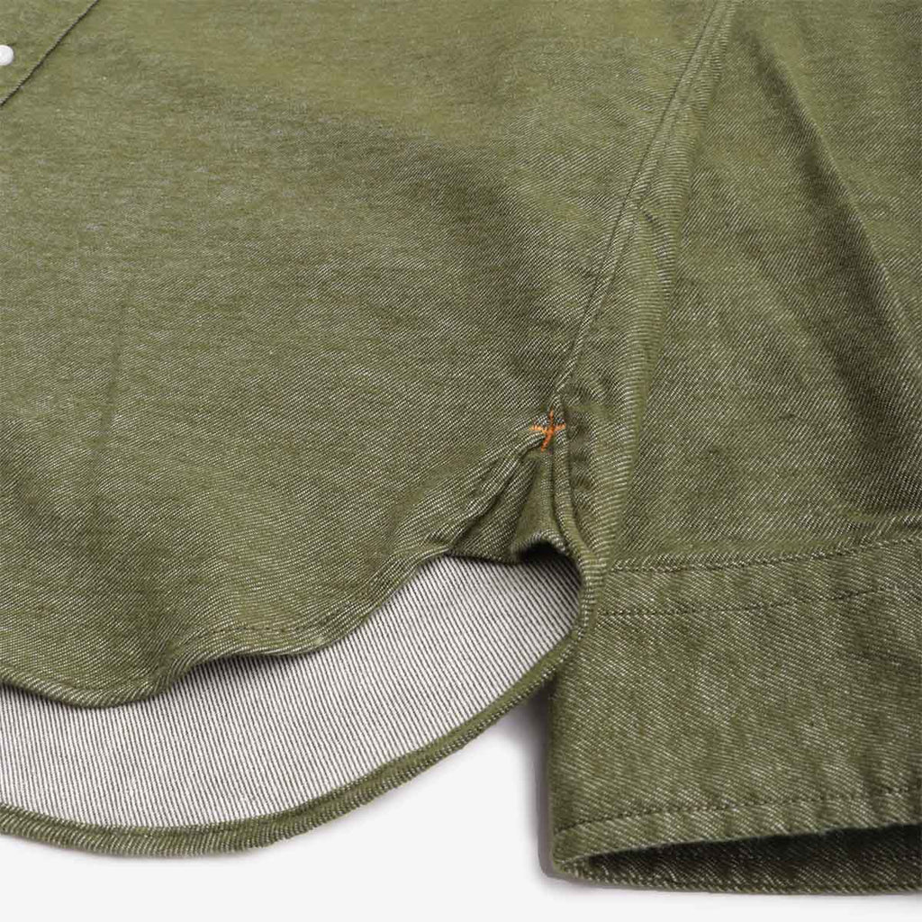 Beams Plus Button Down Solid Flannel Shirt, Olive, Detail Shot 3