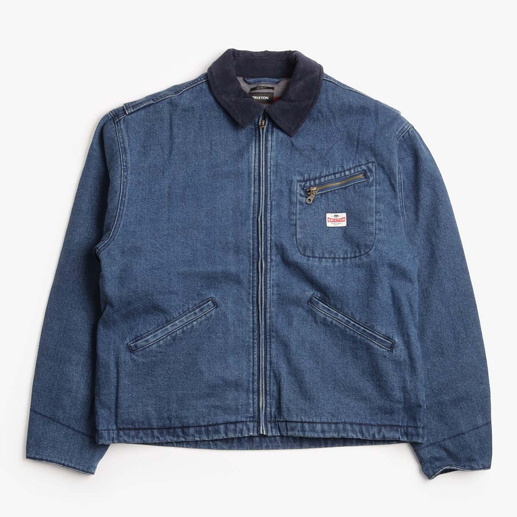 Brixton Altered Threads Lined Garage Jacket, Medium Wash Denim, Detail Shot 1