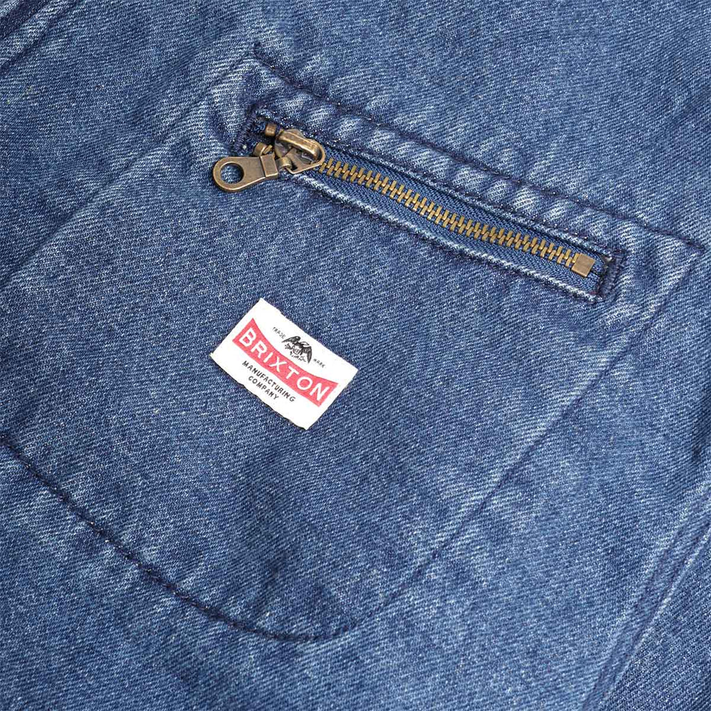 Brixton Altered Threads Lined Garage Jacket, Medium Wash Denim, Detail Shot 2