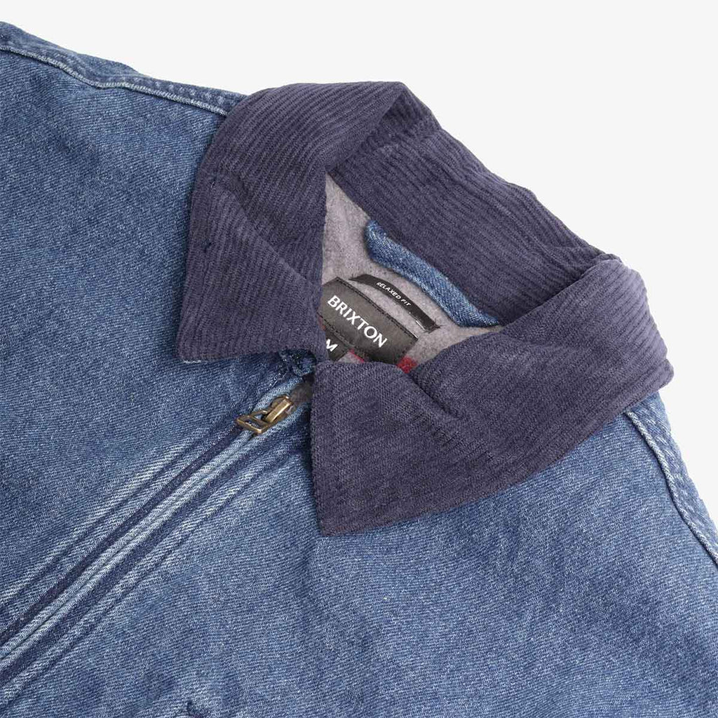 Brixton Altered Threads Lined Garage Jacket, Medium Wash Denim, Detail Shot 3