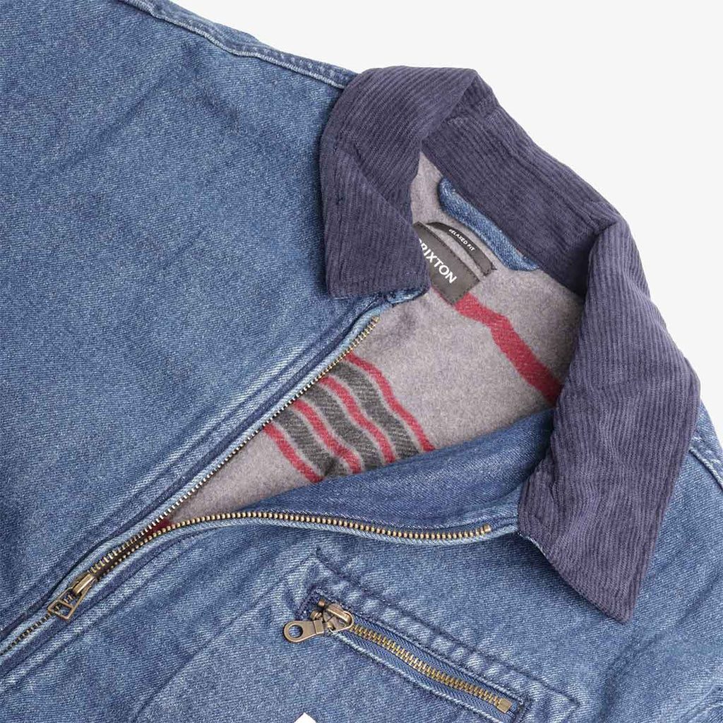 Brixton Altered Threads Lined Garage Jacket, Medium Wash Denim, Detail Shot 4