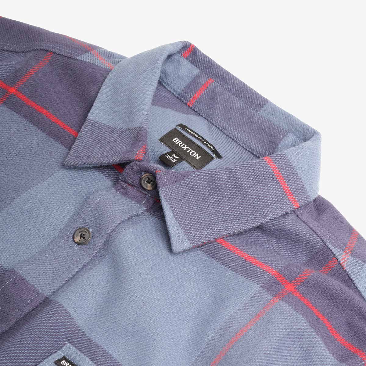 Brixton Bowery Flannel Shirt, Bering Sea Mood Indigo Adrenaline Rush, Detail Shot 3
