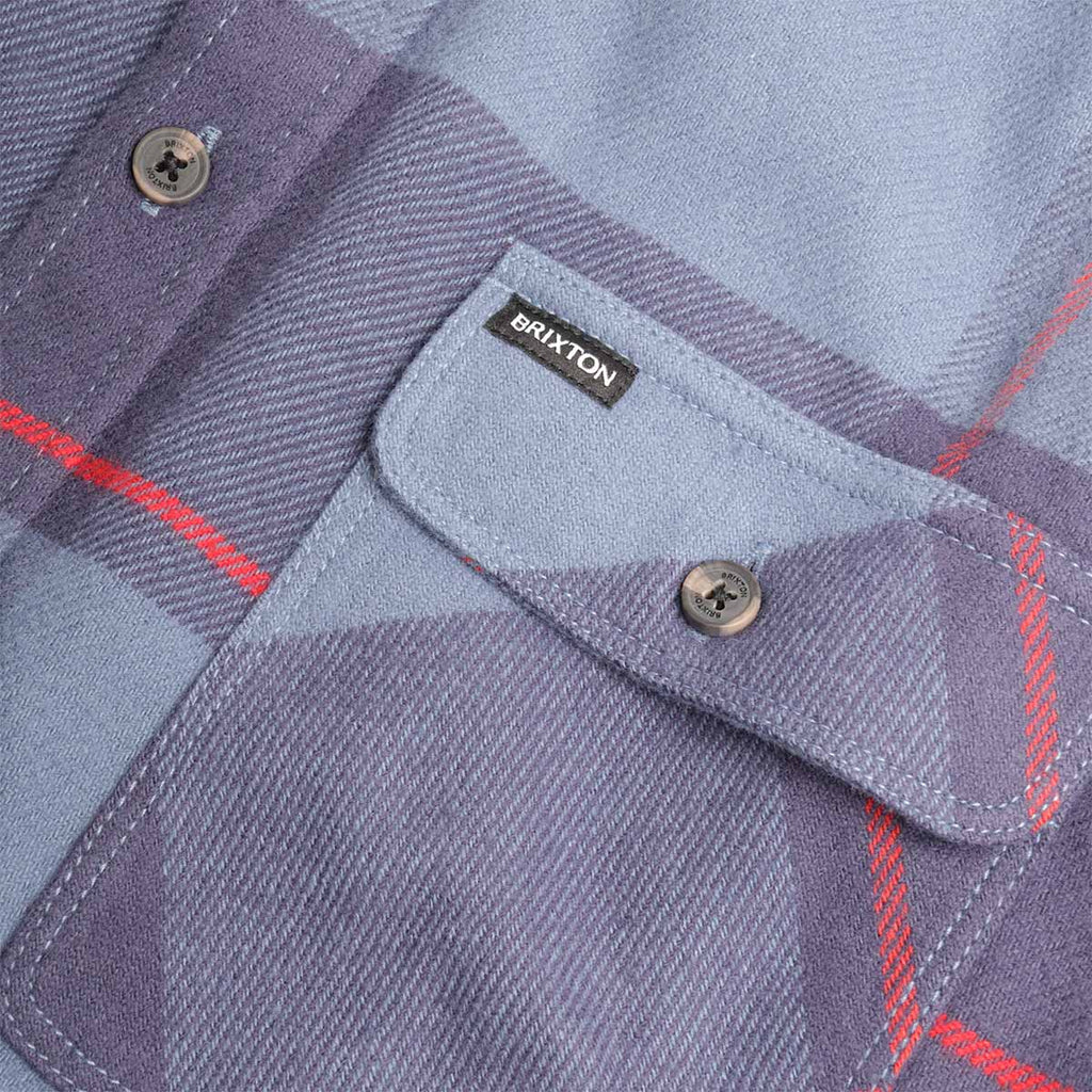 Brixton Bowery Flannel Shirt, Bering Sea Mood Indigo Adrenaline Rush, Detail Shot 4