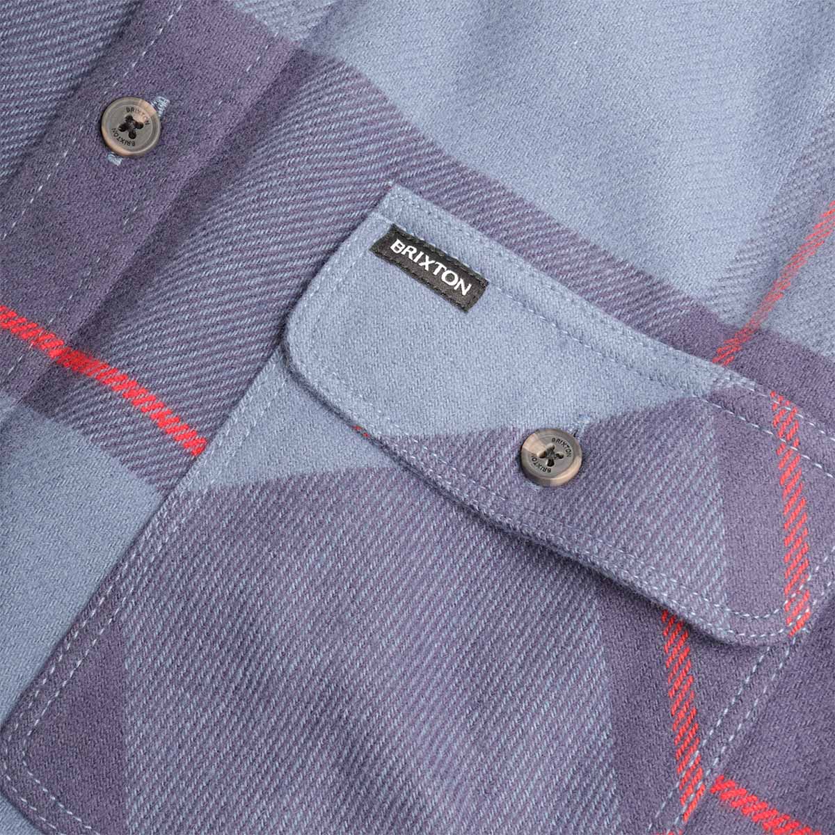 Brixton Bowery Flannel Shirt, Bering Sea Mood Indigo Adrenaline Rush, Detail Shot 4
