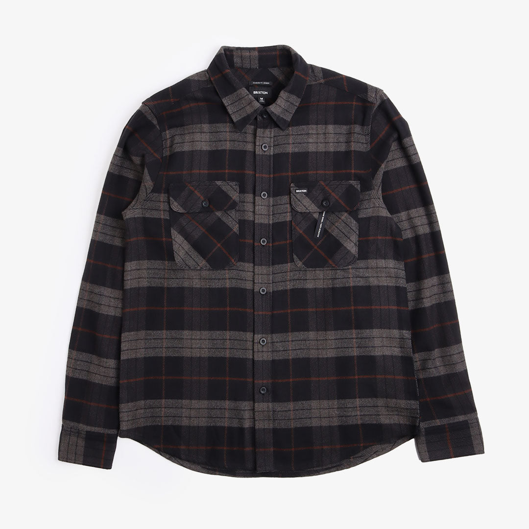 main Brixton Bowery Flannel Shirt, Black Charcoal, Detail Shot 1