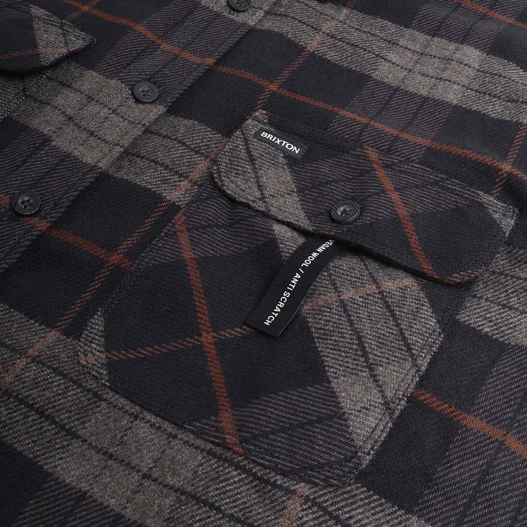 main Brixton Bowery Flannel Shirt, Black Charcoal, Detail Shot 2