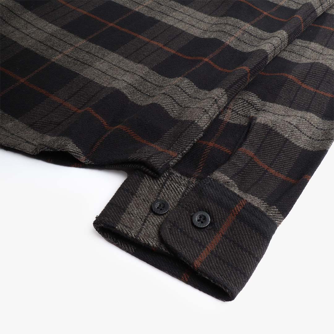 main Brixton Bowery Flannel Shirt, Black Charcoal, Detail Shot 4