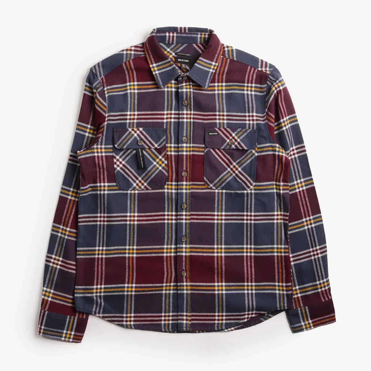 main Brixton Bowery Flannel Shirt, Mood Indigo Port Saffron, Detail Shot 1
