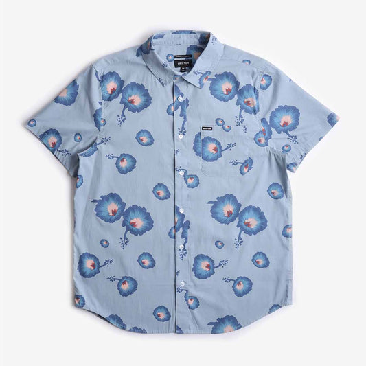 Brixton Charter Print Woven Shirt, Dusty Blue Pacific Blue Coral, Detail Shot 1