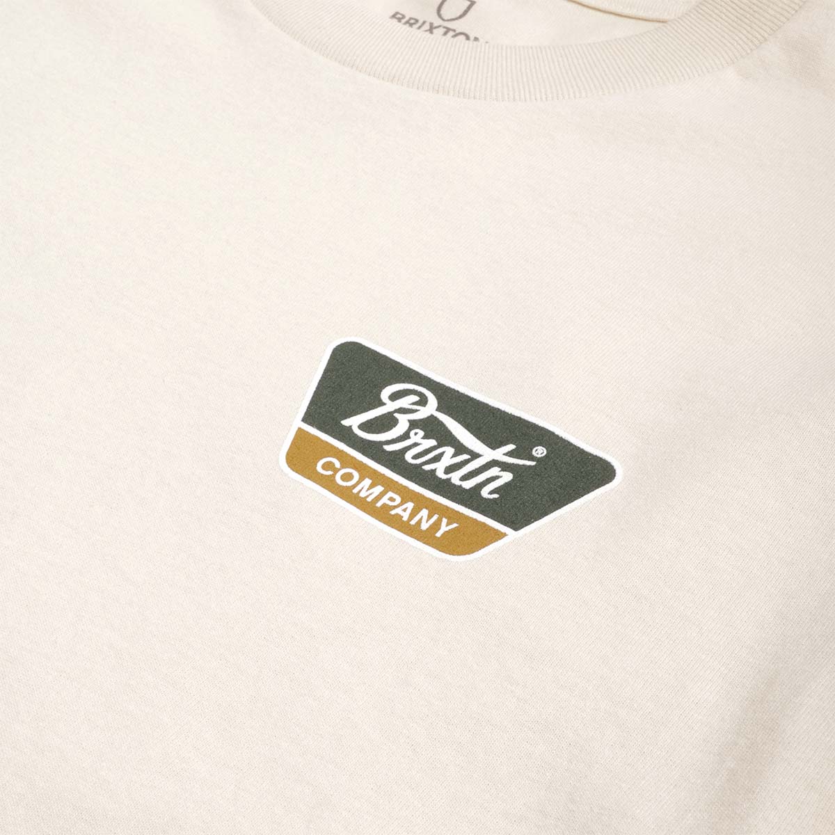 Brixton Linwood T-Shirt, Cream Dark Green Metal Bronze, Detail Shot 2