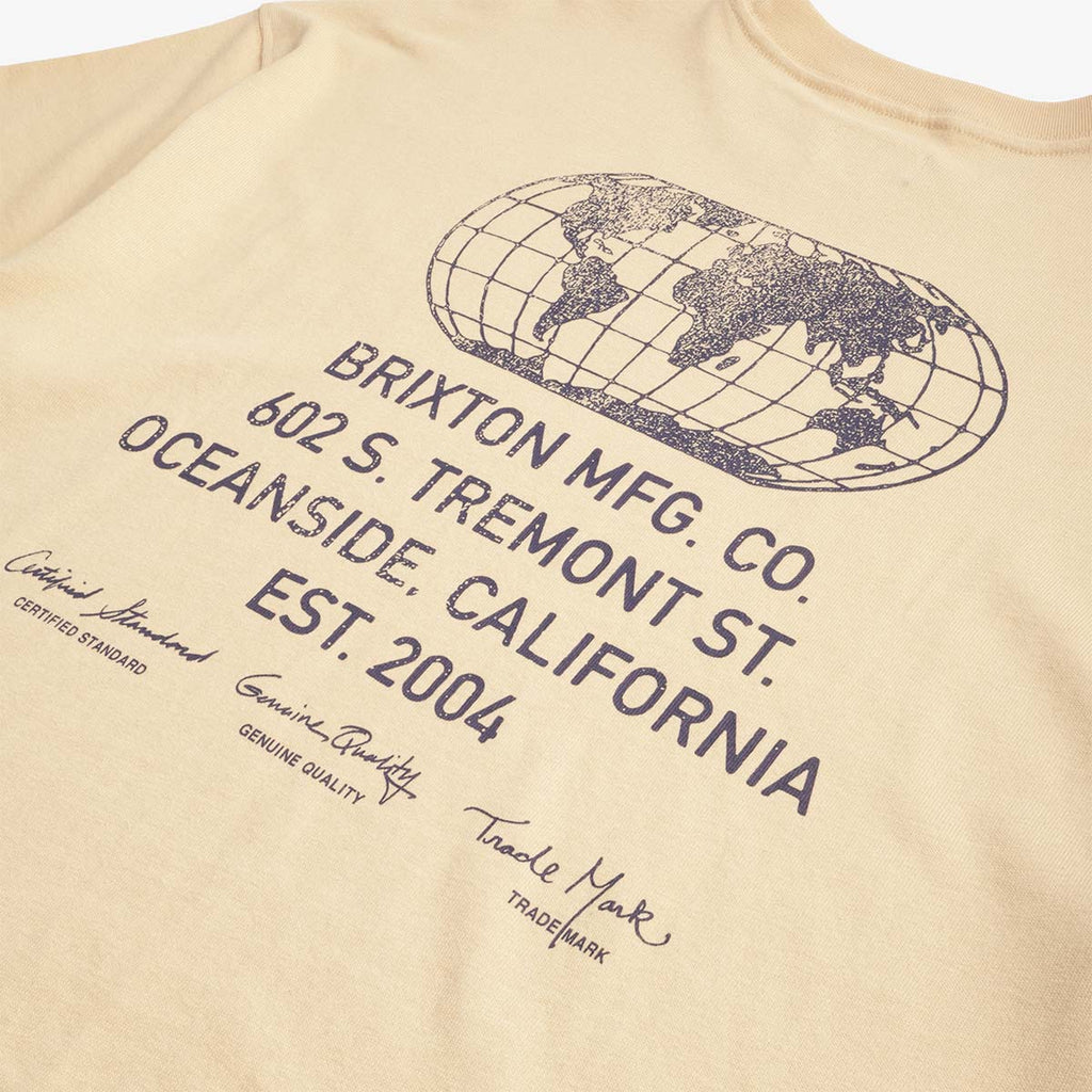 Brixton Union Heavyweight Relaxed T-Shirt, Cream Classic Wash, Detail Shot 4