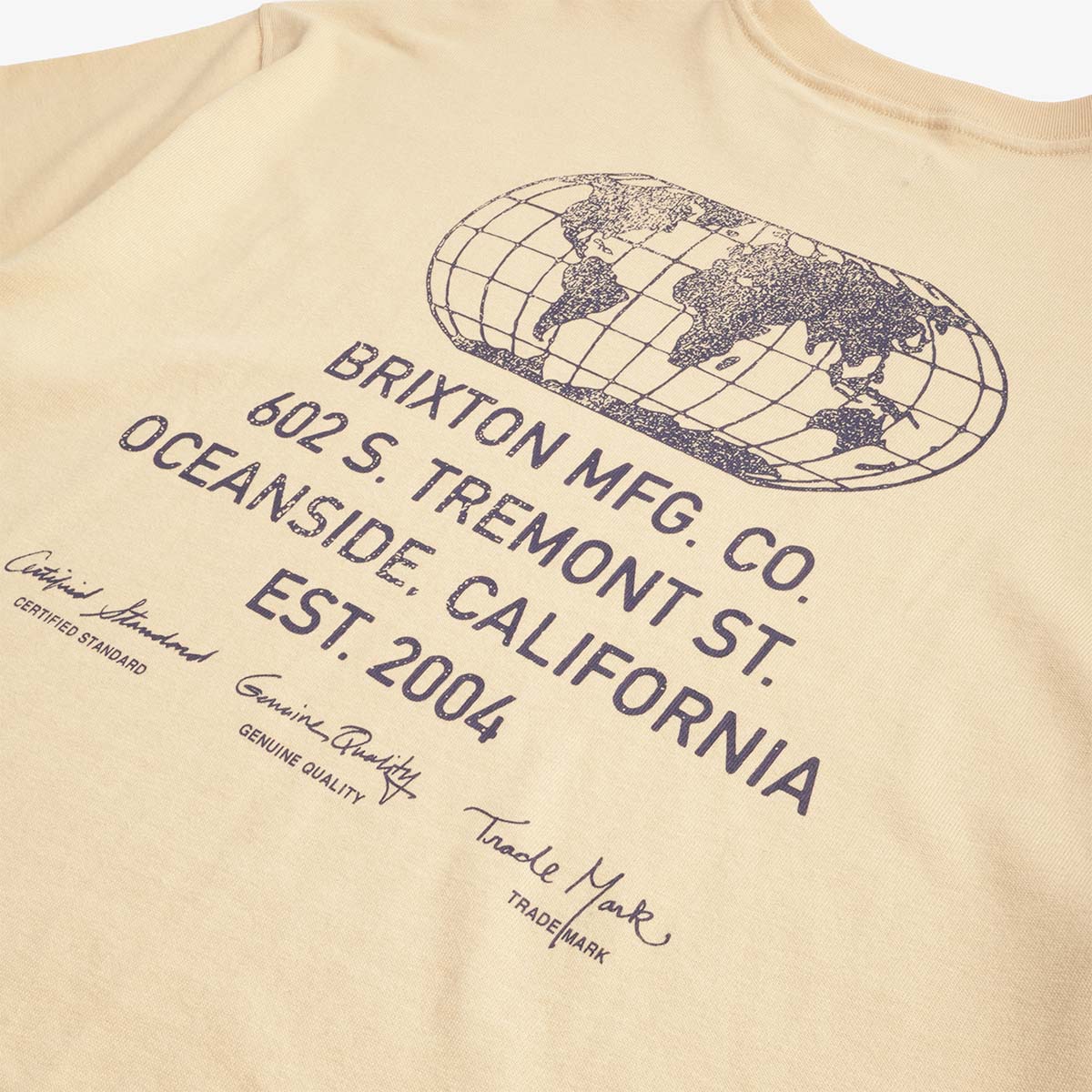 Brixton Union Heavyweight Relaxed T-Shirt, Cream Classic Wash, Detail Shot 4