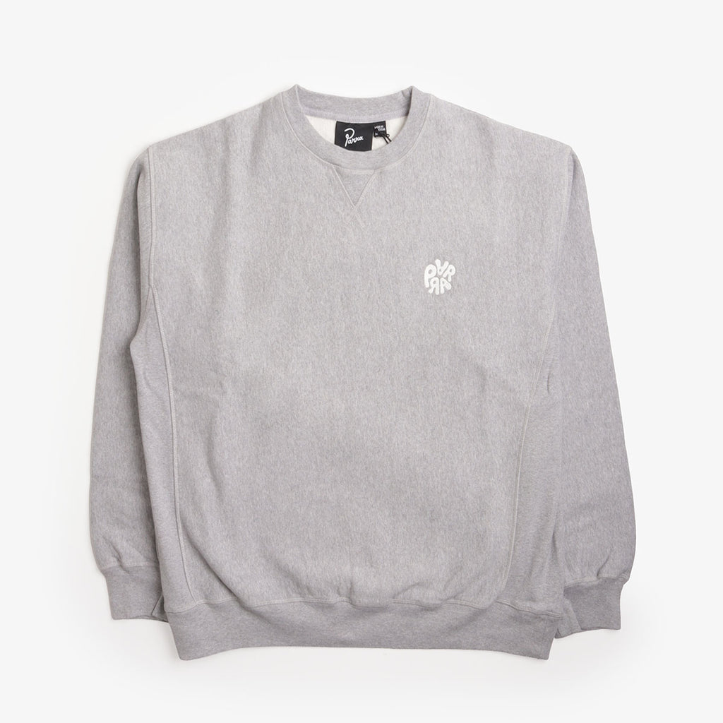 By Parra Balloon Logo Cross-Grain Crewneck in Heather Grey, front view