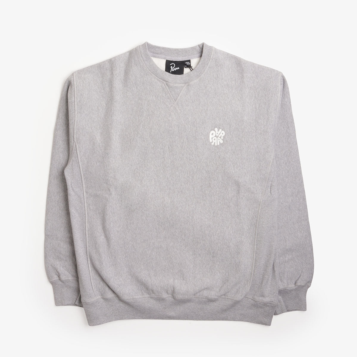 By Parra Balloon Logo Cross-Grain Crewneck in Heather Grey, front view