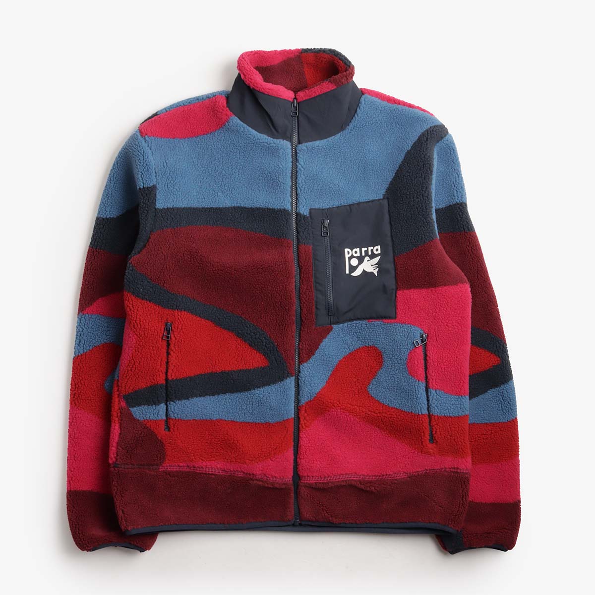 main By Parra Full FTP Booster Polar Fleece Jacket, Red, Detail Shot 1