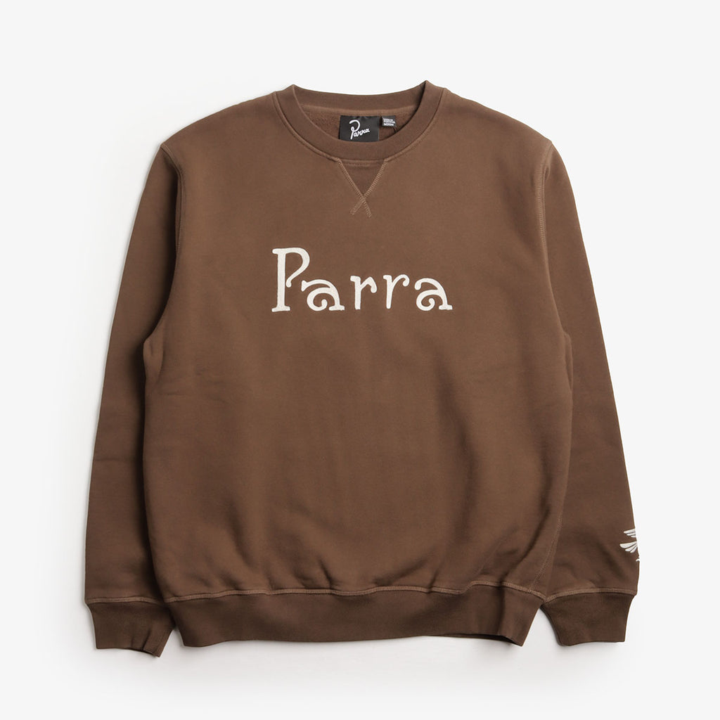 By Parra Weird Trad Logo Crew Neck Sweatshirt, Brown, Detail Shot 1