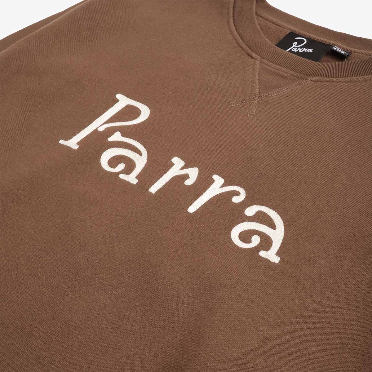 By Parra Weird Trad Logo Crew Neck Sweatshirt, Brown, Detail Shot 2