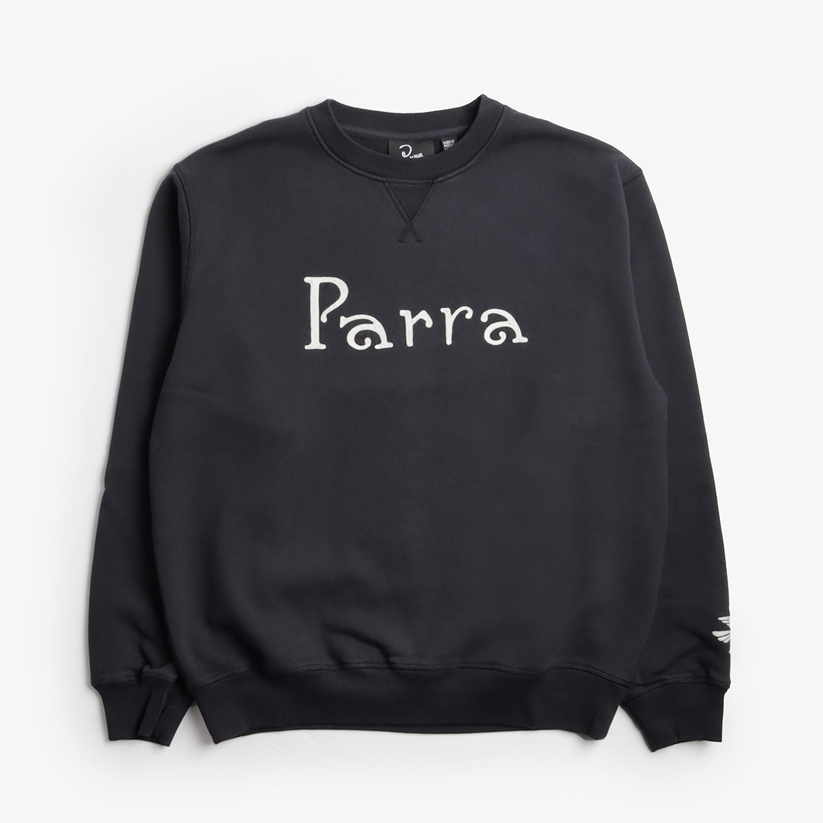 By Parra Weird Trad Logo Crew Neck Sweatshirt, Dark Navy, Detail Shot 1