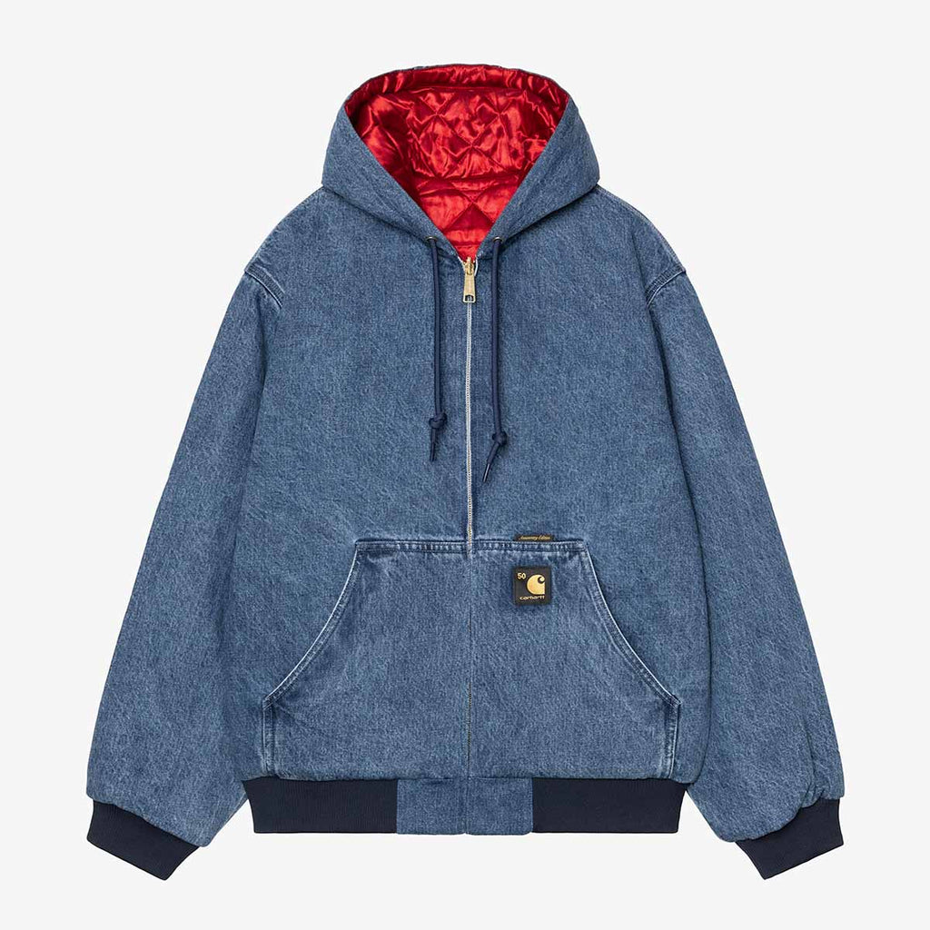 Carhartt WIP 50 Years Anniversary OG Active Jacket - Denim, Blue USA Red (Stone Bleached), Detail Shot 1
