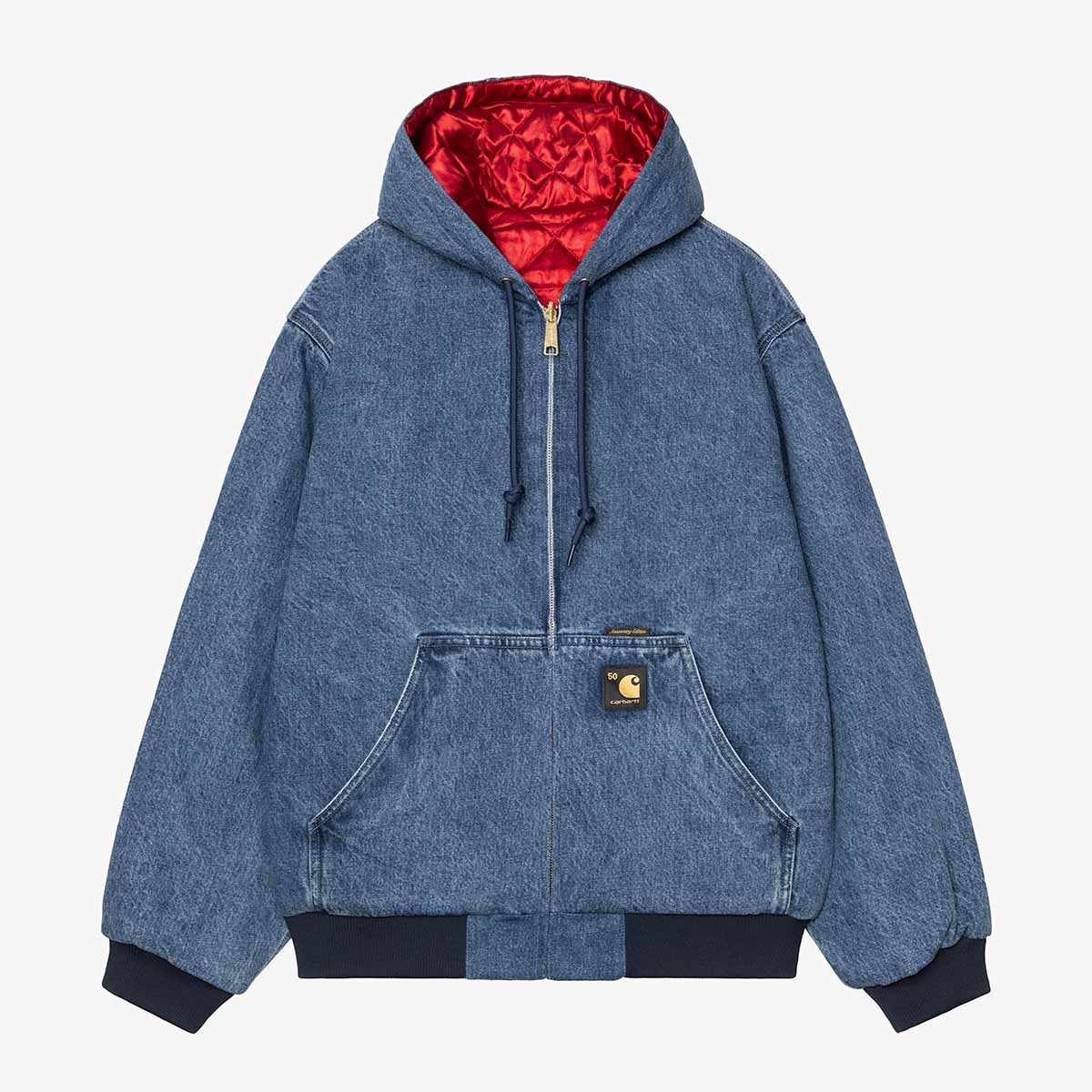 Carhartt WIP 50 Years Anniversary OG Active Jacket - Denim, Blue USA Red (Stone Bleached), Detail Shot 1
