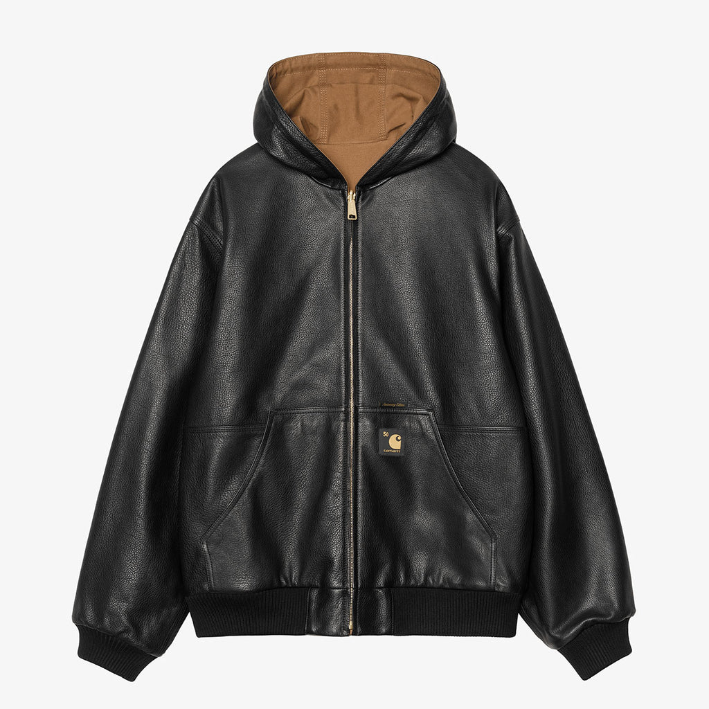 Carhartt WIP 50 Years Anniversary OG Active Jacket - Leather, Black Hamilton Brown, Detail Shot 1