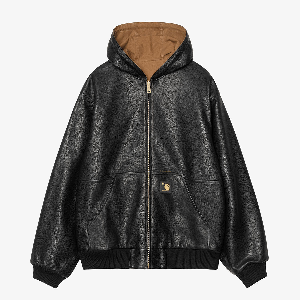 Carhartt WIP 50 Years Anniversary OG Active Jacket - Leather, Black Hamilton Brown, Detail Shot 1
