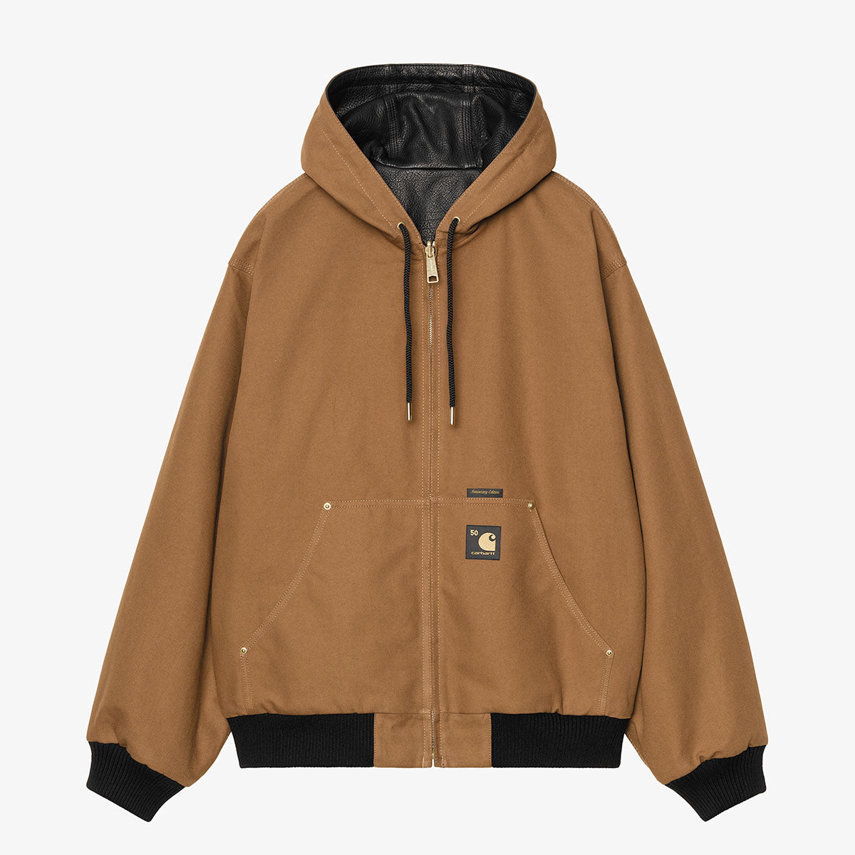 Carhartt WIP 50 Years Anniversary OG Active Jacket - Leather, Black Hamilton Brown, Detail Shot 4
