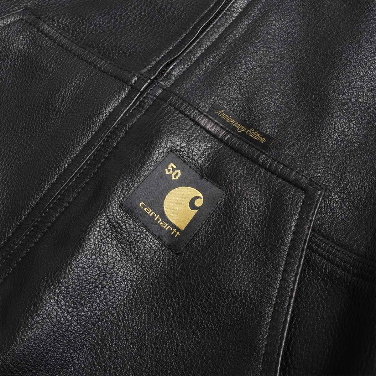 main Carhartt WIP 50 Years Anniversary OG Active Jacket - Leather, Black Hamilton Brown, Detail Shot 7