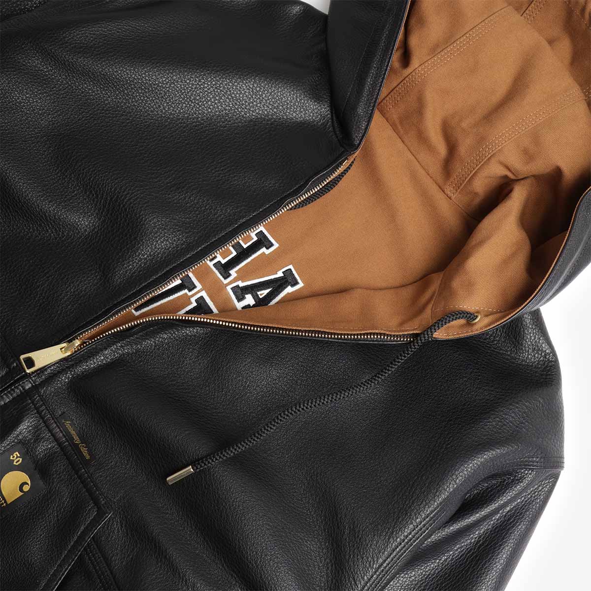 main Carhartt WIP 50 Years Anniversary OG Active Jacket - Leather, Black Hamilton Brown, Detail Shot 8