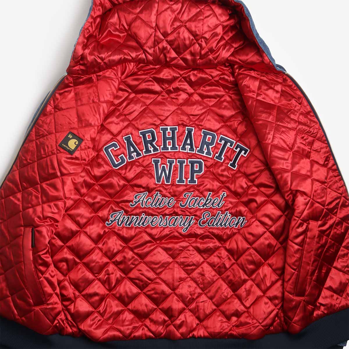 Carhartt WIP 50 Years Anniversary OG Active Jacket - Denim, Blue USA Red (Stone Bleached), Detail Shot 8