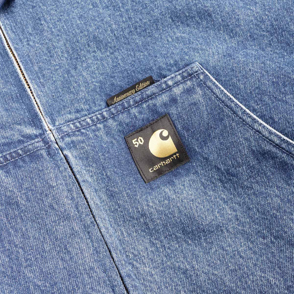 Carhartt WIP 50 Years Anniversary OG Active Jacket - Denim, Blue USA Red (Stone Bleached), Detail Shot 6