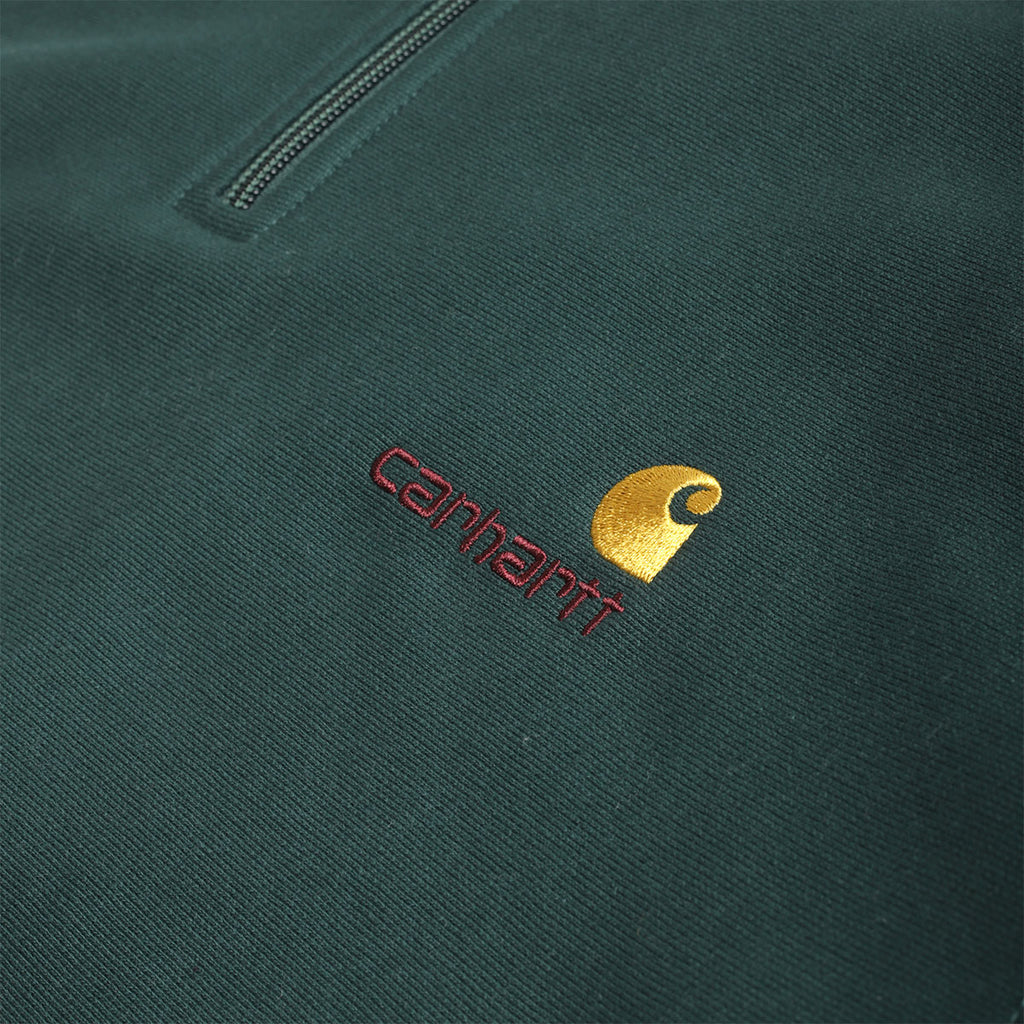 Carhartt WIP American Script Half Zip Sweatshirt, Dark Fir, Detail Shot 3