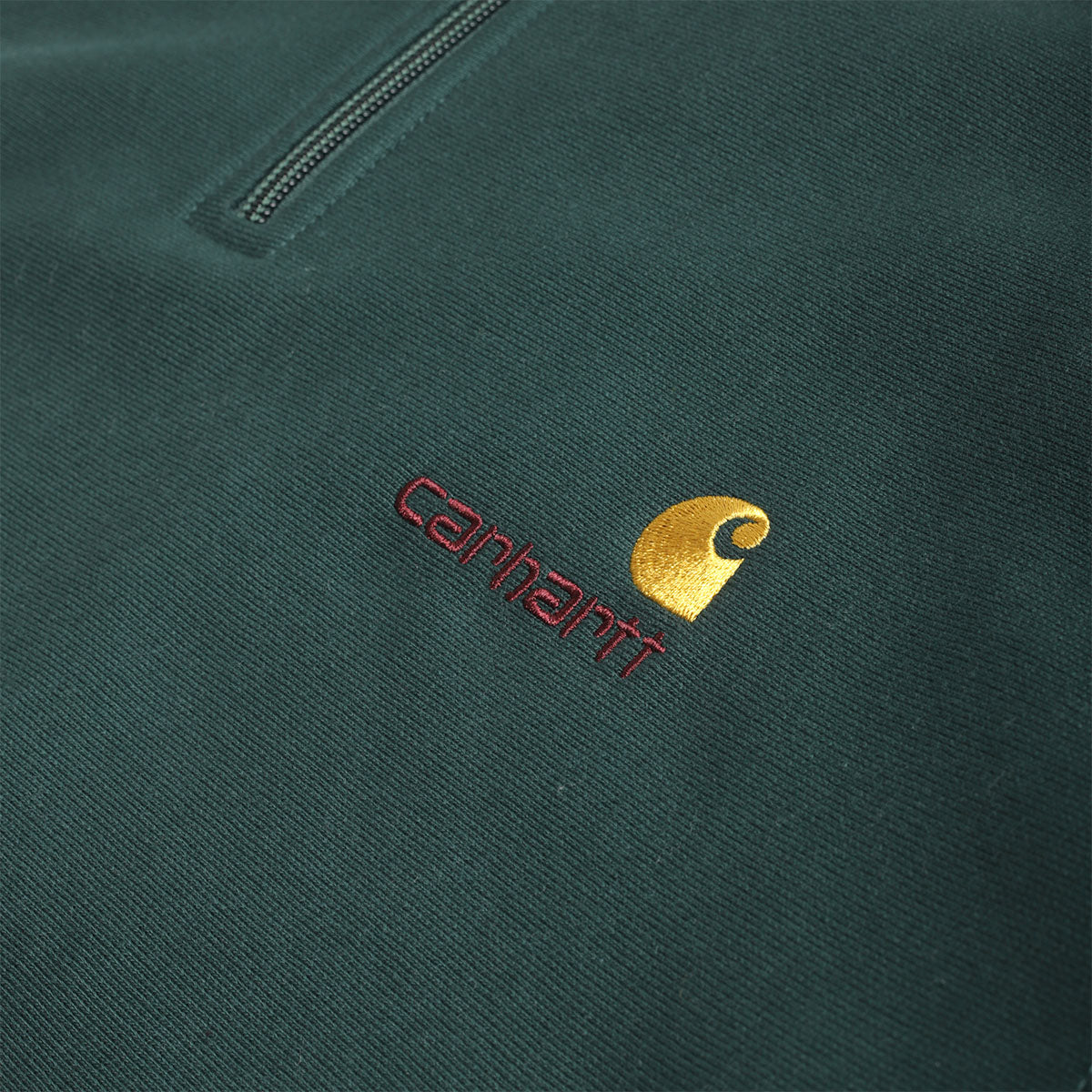 Carhartt WIP American Script Half Zip Sweatshirt, Dark Fir, Detail Shot 3