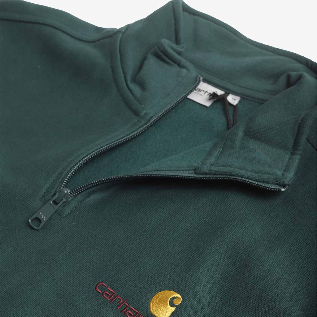 Carhartt WIP American Script Half Zip Sweatshirt, Dark Fir, Detail Shot 4