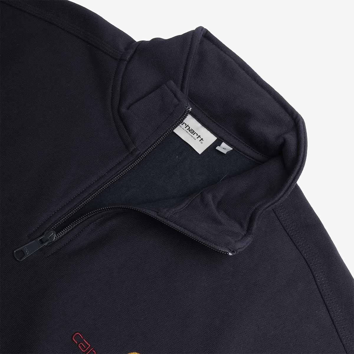 Carhartt WIP American Script Half Zip Sweatshirt, Deep Night, Detail Shot 3