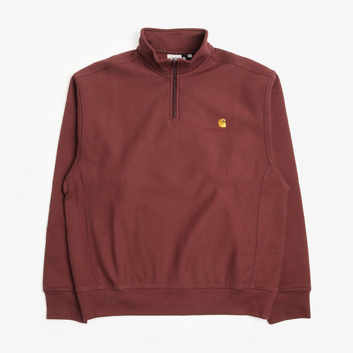 Carhartt WIP American Script Half Zip Sweatshirt in Amarone, front view