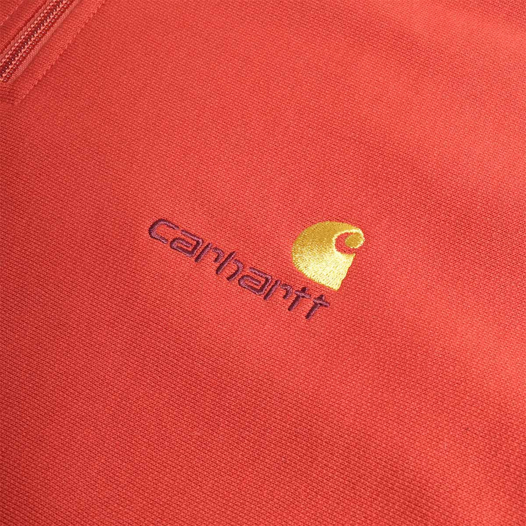 Carhartt WIP American Script Half Zip Sweatshirt, Oxide Red, Detail Shot 4