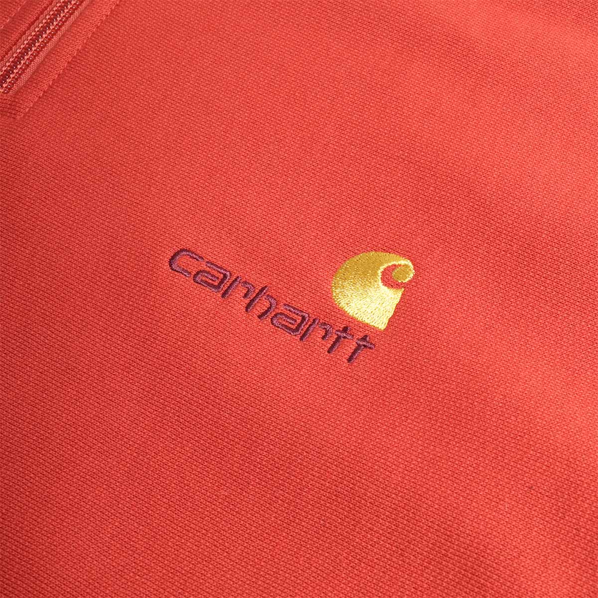 Carhartt WIP American Script Half Zip Sweatshirt, Oxide Red, Detail Shot 4