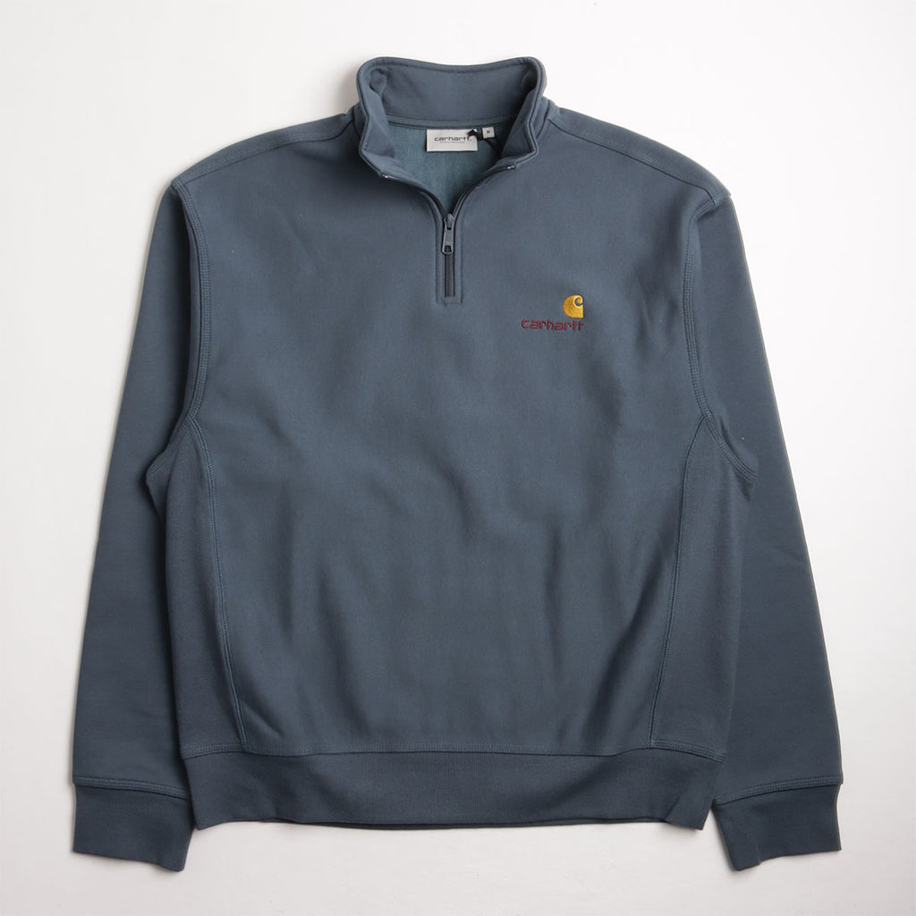 Carhartt WIP American Script Half Zip Sweatshirt, Office Blue, Detail Shot 1