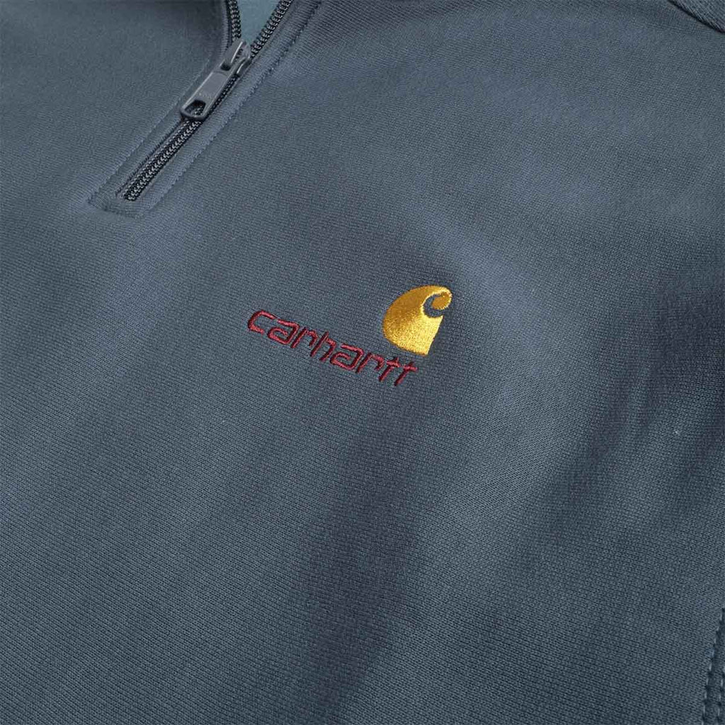 Carhartt WIP American Script Half Zip Sweatshirt, Office Blue, Detail Shot 3