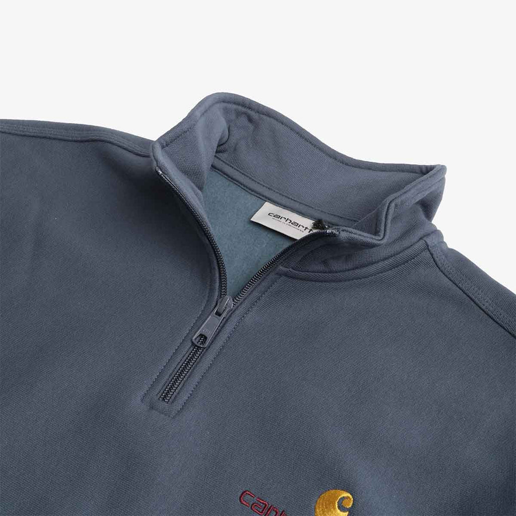 Carhartt WIP American Script Half Zip Sweatshirt, Office Blue, Detail Shot 4