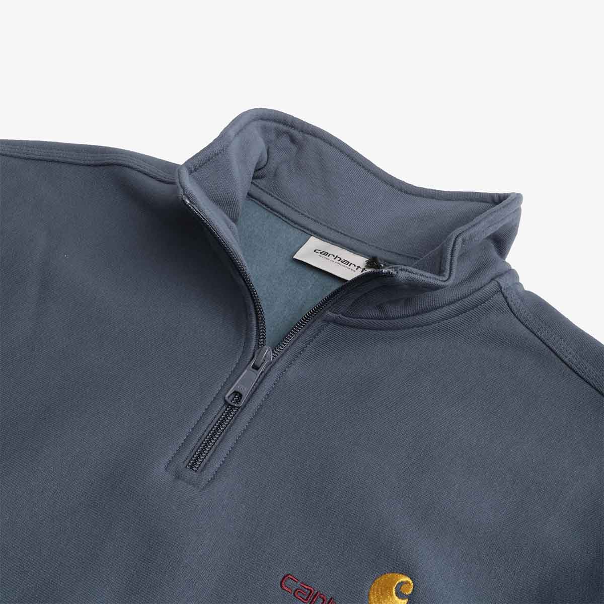Carhartt WIP American Script Half Zip Sweatshirt, Office Blue, Detail Shot 4